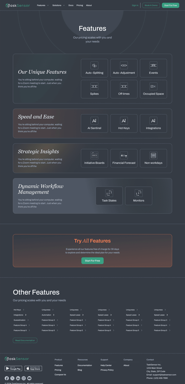 TaskSensor · Features Page